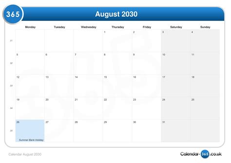 Calendar August 2030