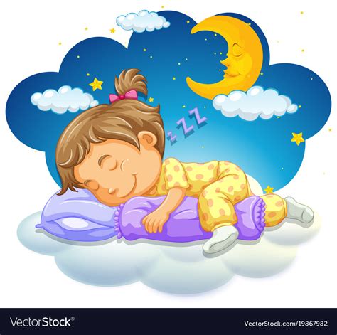 Baby Girl Sleeping At Night Royalty Free Vector Image
