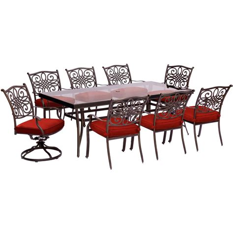 Hanover Traditions 9 Piece Aluminum Outdoor Dining Set With Rectangular