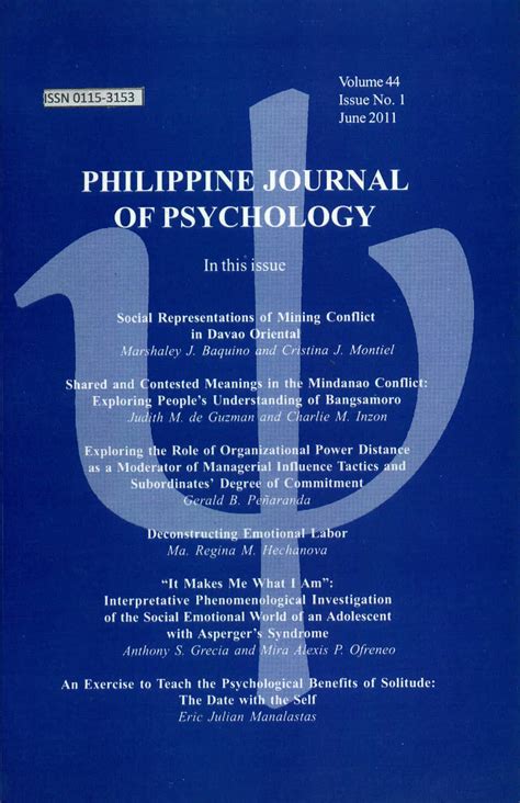 Philippine Journal Of Psychology Vol No Philippine Social