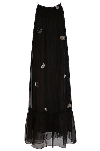 Black Embroidered Maxi Dress Design By Breathe By Aakanksha Singh At