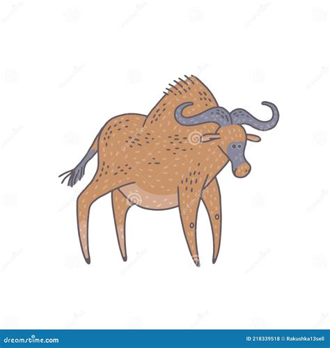 Cute Wildebeest Animal Cartoon Colorful Character Illustration Stock