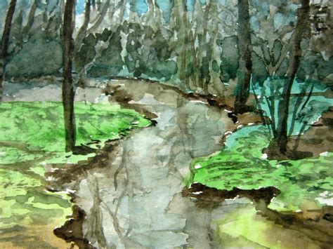 Spring Forest Stream Painting Original Watercolor Small Etsy