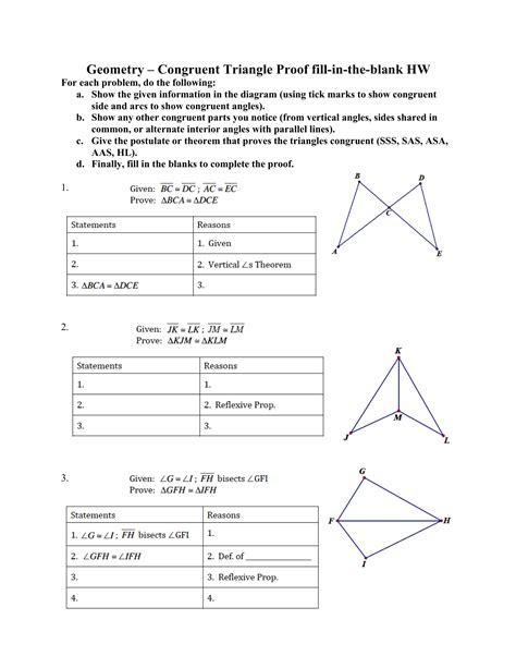 Geometry Worksheets Triangle Congruence Proofs