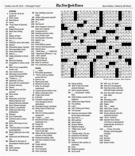 Printable sunday crossword puzzles printable crossword. The New York Times Crossword in Gothic: June 2014