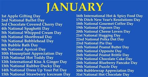 January Special Days National Potato Day National Candy Day
