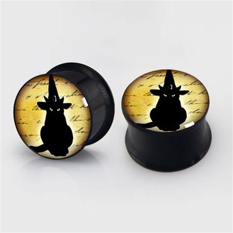 2 Pieces Halloween Jack Sally Plugs Anodized Black Ear Plug Gauges