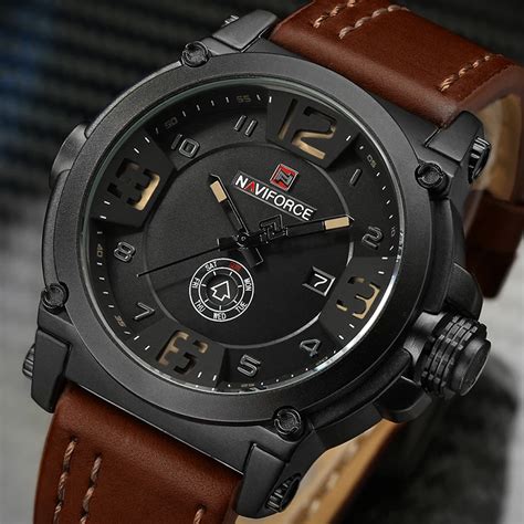 Naviforce Mens Sports Watches Top Brand Luxury Quartz Watch Leather