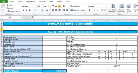 Salary Slip Format In Excel Free Download Excel Tmp