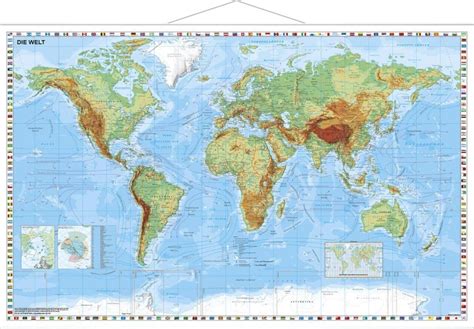 Weltkarte Physisch Wandkarte Mit Metallbeleistung Laminiert Von