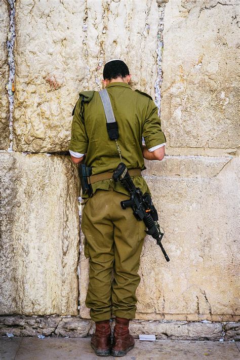 Israeli Soldier Praying On The Wailing Wall Jerusalem Photograph By