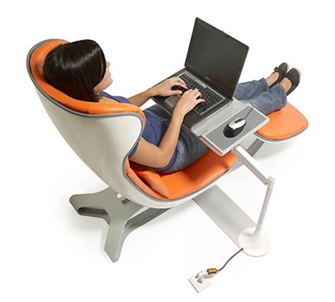 Futuristic Office Chair With Hi Technology In Orange And White With