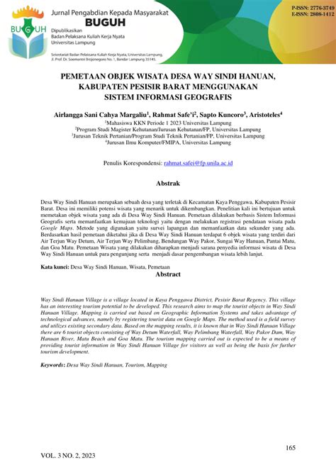 Pdf Pemetaan Objek Wisata Desa Way Sindi Hanuan Kabupaten Pesisir Barat Menggunakan Sistem