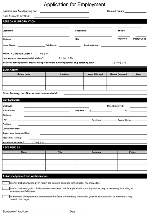 Job Application Form Free Printable Printable Forms Free Online