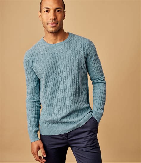 Kingfisher Mens Cashmere And Merino Cable Crew Neck Jumper Woolovers Au