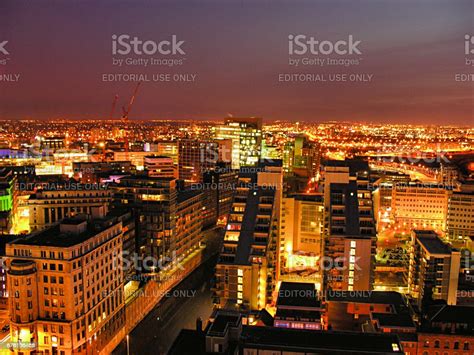 Manchester City Skyline At Night Stock Photo - Download Image Now - iStock