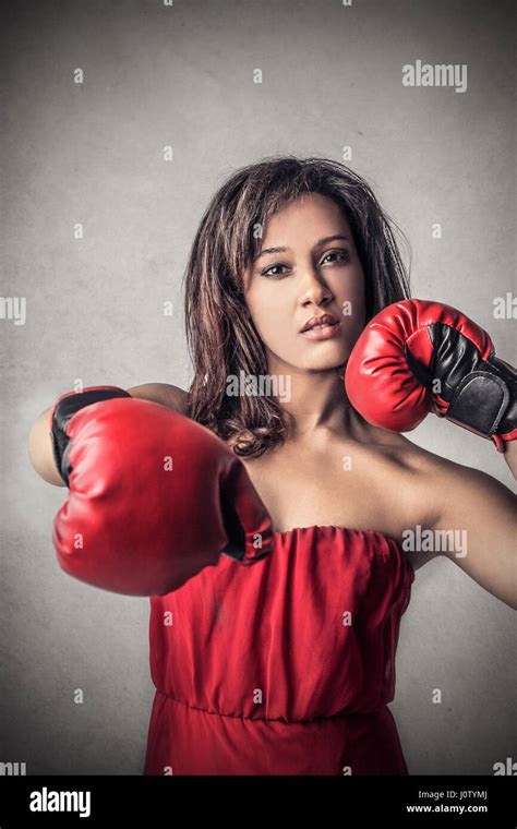 Brunette Woman With Boxing Gloves Stock Photo Alamy