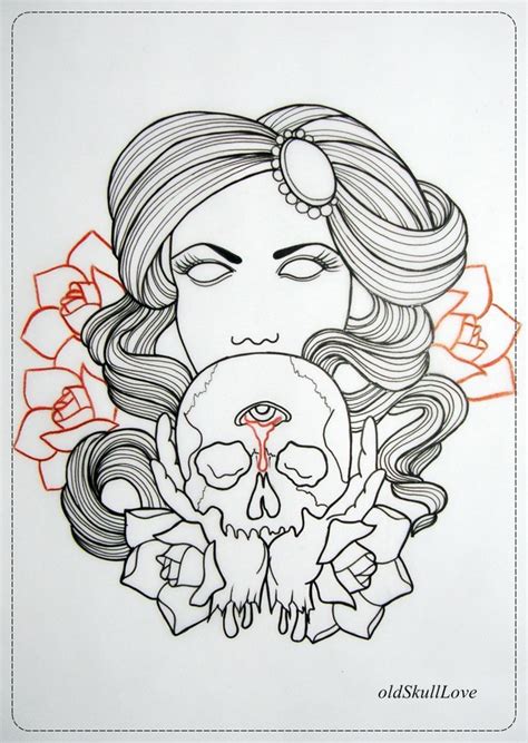 Where can i find clip art of skull tattoo outlines? DEAD HEAD WITH SKULL Tattoo Design OUTLINE By ...