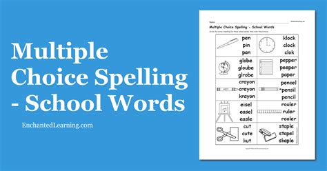 Multiple Choice Spelling School Words Enchanted Learning