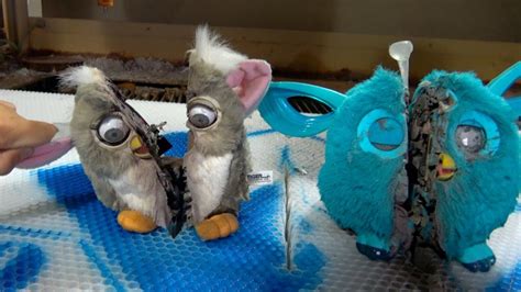 New And Classic Furby Models Cut Open With A Powerful Water Jet To
