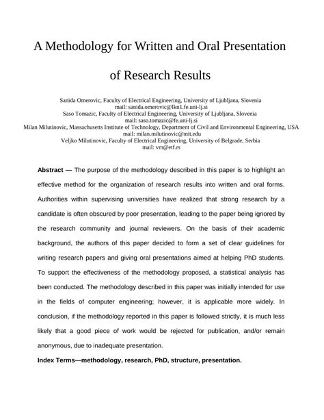 Pdf Methodology For Written And Oral Presentation Of Research Results