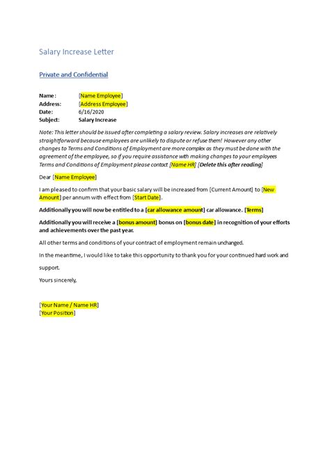 Salary Increase Letter Templates At Allbusinesstemplates Com