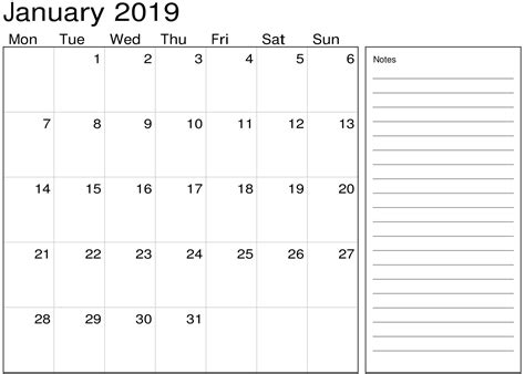 Remarkable Blank Calendar With Notes Calendar Template Free Calendar