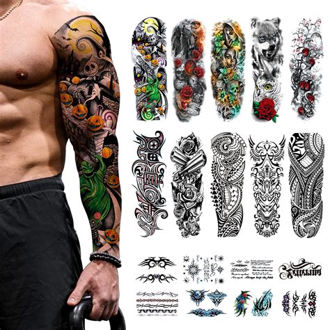 Buy 18 Sheets Temporary Tattoos Cayuden Waterproof Black And Colorful 10 Sheet Full Arm Tattoo