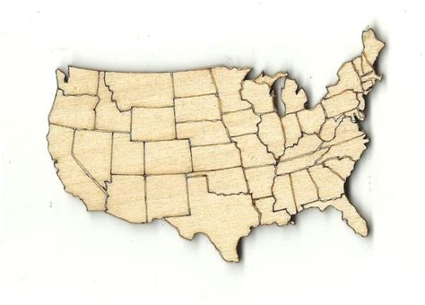 United States Map Laser Cut Out Unfinished Wood Shape Craft Etsy