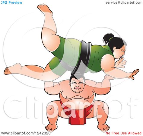 Clipart Of Male And Female Sumo Wrestlers Fighting Royalty Free Vector Illustration By Lal