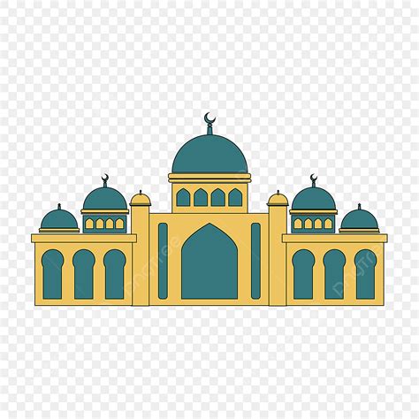 Gambar Vektor Masjid Kartun Yang Cantik Dengan Warna Kuning Dan Biru