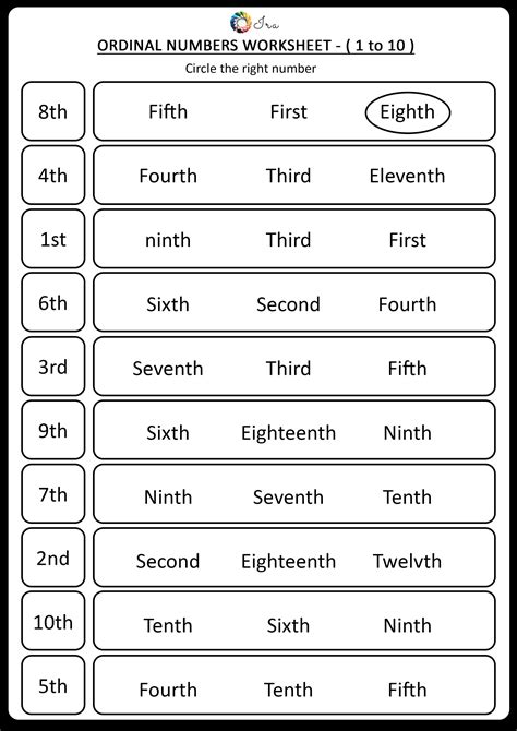 Free Downloadable Ordinal Numbers English Worksheets For Ordinal