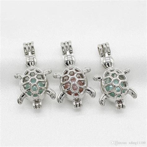 Silver Turtle Tortoise Pearl Cage Jewelry Pendant Perfume Essential Oil