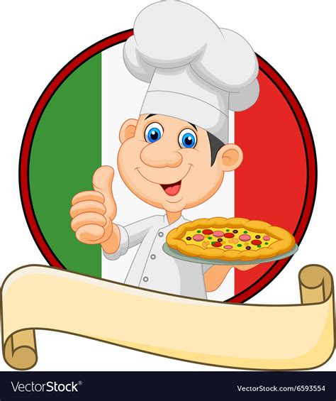 Cartoon Chef Holding A Pizza And Giving A Thumbs Vector Image