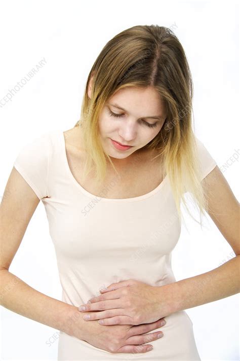 Woman With Stomach Ache Stock Image F011 7321 Science Photo Library