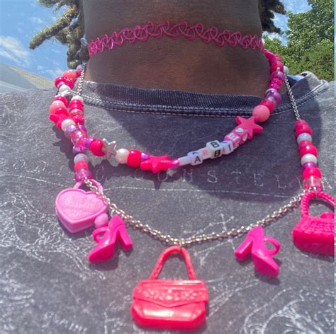 Pink Barbie Themed Necklace Set Etsy
