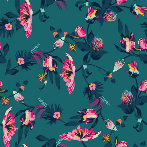 Download Pink Floral Pattern And Teal Wallpaper Wallpaper
