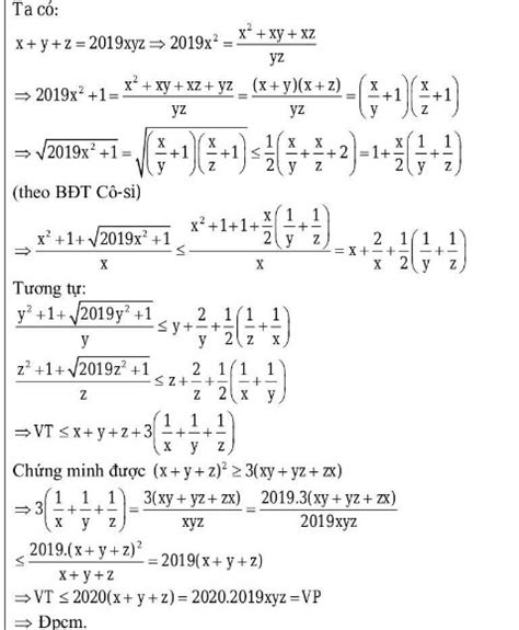 cho x y z là các số thực dương thỏa mãn x y z 2019xyz chứng minh rằng toán học lớp 9