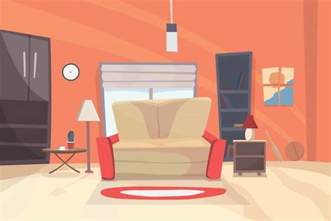 Premium Vector Living Room Cartoon Illustration
