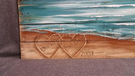 Wood Pallet Beach Wall Art Beach Personalized Hearts In The Etsy