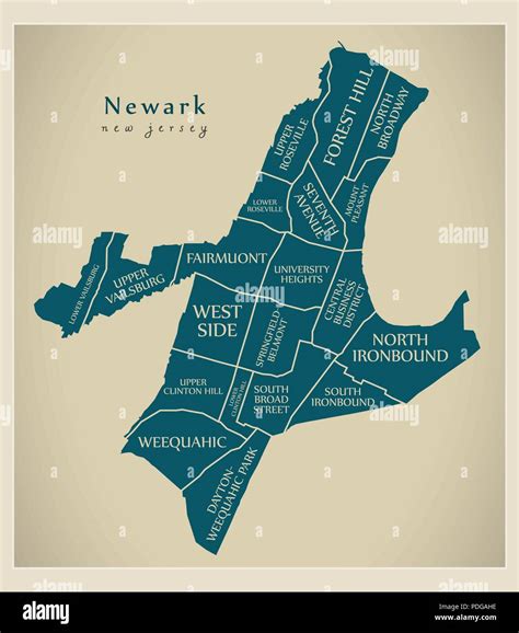 Modern City Map Newark New Jersey City Of The Usa With Neighborhoods