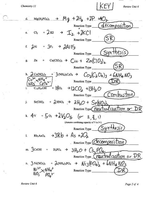 Predicting The Products Of Chemical Reactions Worksheet Answ