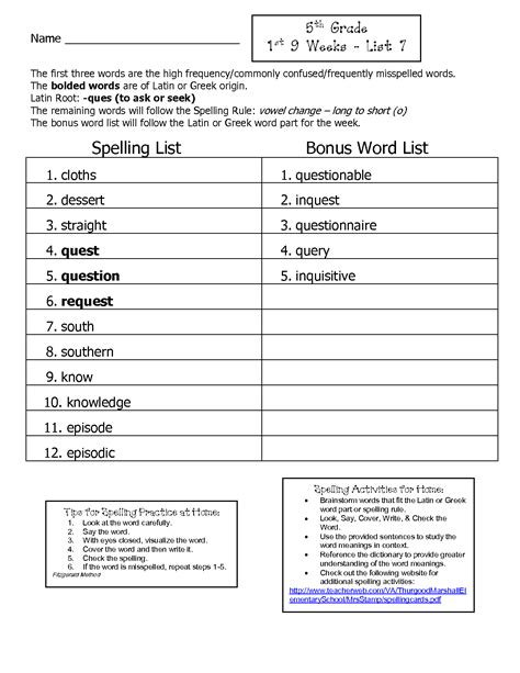 15 5th Grade Spelling Worksheets