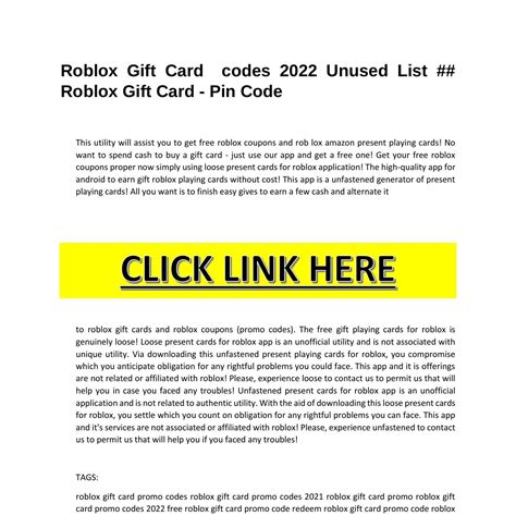 Roblox T Card Codes 2022 Unused Listpdf Docdroid