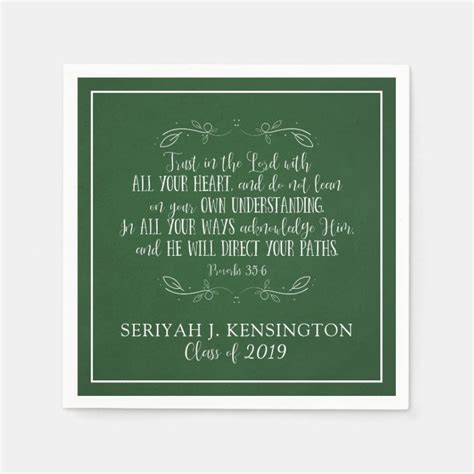 Christian Graduation Bible Verse Typography Green Napkins