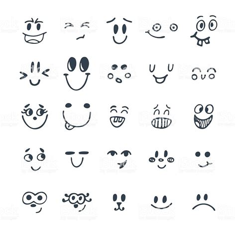 Set Of Hand Drawn Funny Faces Cute Cartoon Emotional Faces Royalty