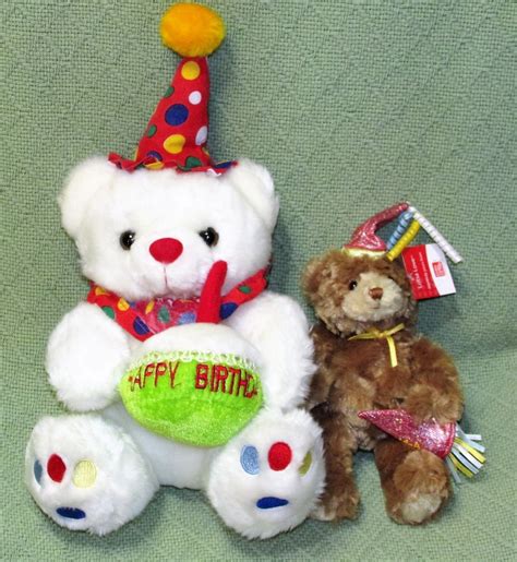 Gund Happy Birthday Teddy Singing Birthday Bear 10 And 13 Tan And White