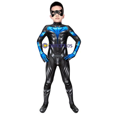 Kids Nightwing Blue Cosplay Suit Titans Nightwing Spandex Printed