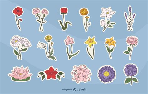 Descarga Vector De Conjunto De Pegatinas De Colores De Flores De Primavera