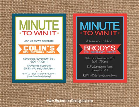 Then its been a full flagged minute to win it game list. Minute to Win It Minute to Win It Invitation Minute to Win It Party www.BabadooDesigns.com ...